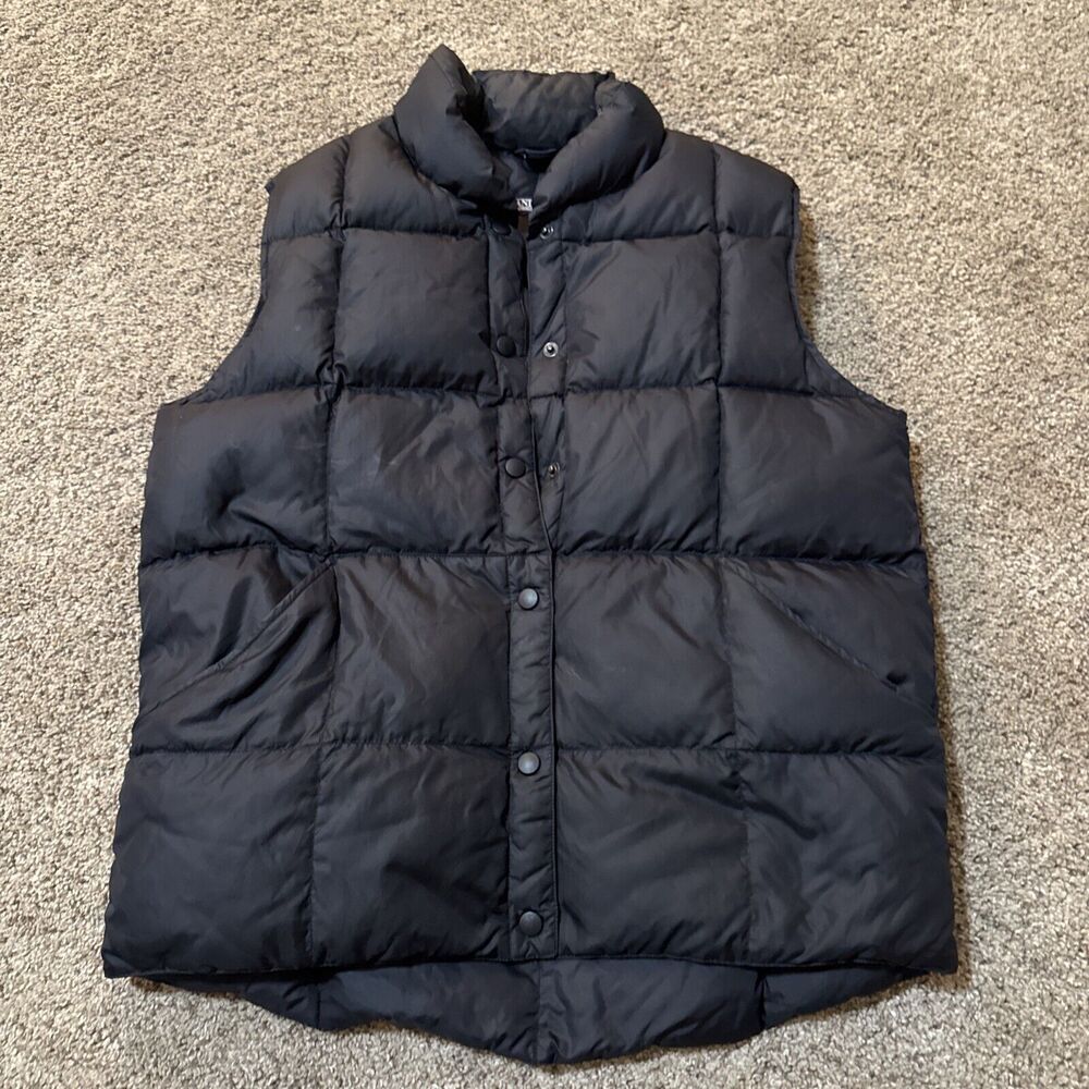 Lands End Puffer Vest Womens Medium 10-12 Black Down Filled Snap Sleeveless